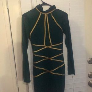 Olive green & gold mini dress fashion nova